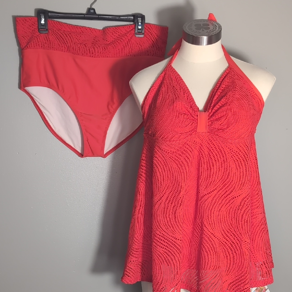 Finch Swim Santorini Lined Swing Tank Flame Red Suit, Sz.18.